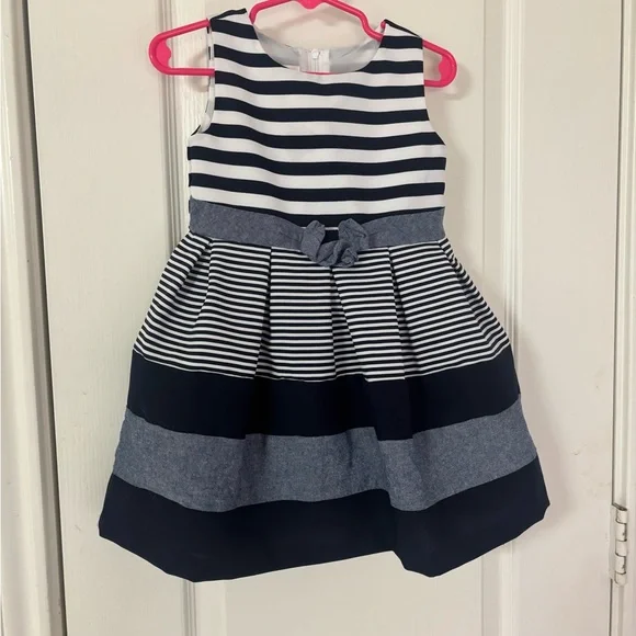 Bonnie Jean Navy and White Striped Dress 2T - Picture 1 of 3